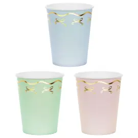 Pappkopper Pastell med Gullsløyfer 6-pakning