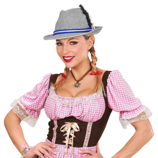 Oktoberfest Grå Hatt med Svart Fjær
