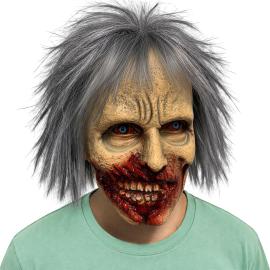 Lateksmaske Zombie med Gr&aring;tt H&aring;r