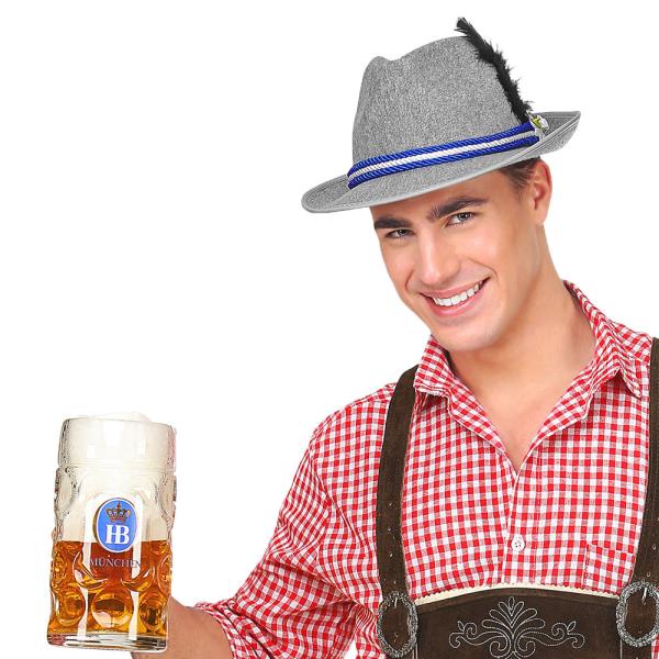 Oktoberfest Grå Hatt med Svart Fjær