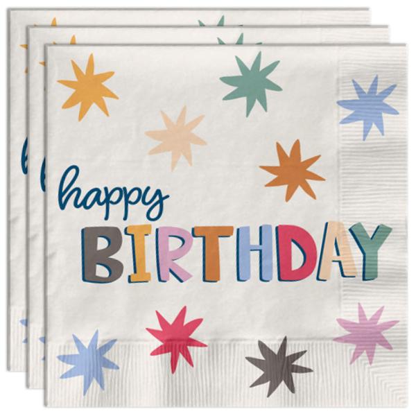 Happy Birthday Papirservietter med Stjerner 20-pakning