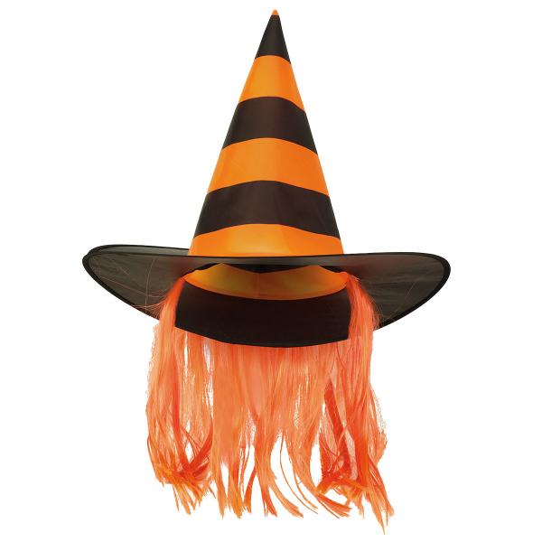 Oransjestripet Heksehatt med Hår Barn