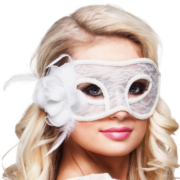 Hvit Blondemaske med Blomst
