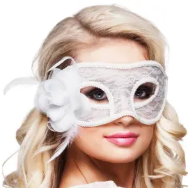 Hvit Blondemaske med Blomst