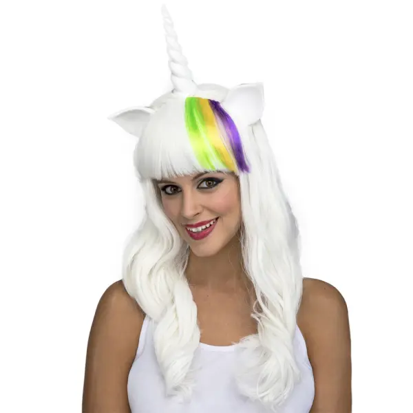 Hvit Unicorn Parykk med Horn