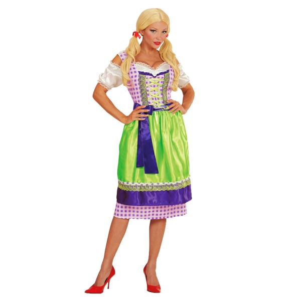 Oktoberfest Dirndl Kjole Lilla og Grønn