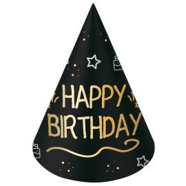 Happy Birthday Festhatter Svart 6-pakning