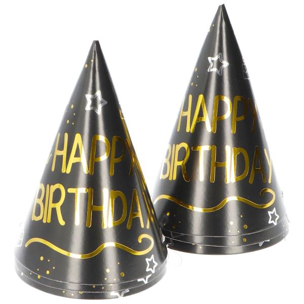 Happy Birthday Festhatter Svart 6-pakning