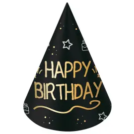 Happy Birthday Festhatter Svart 6-pakning