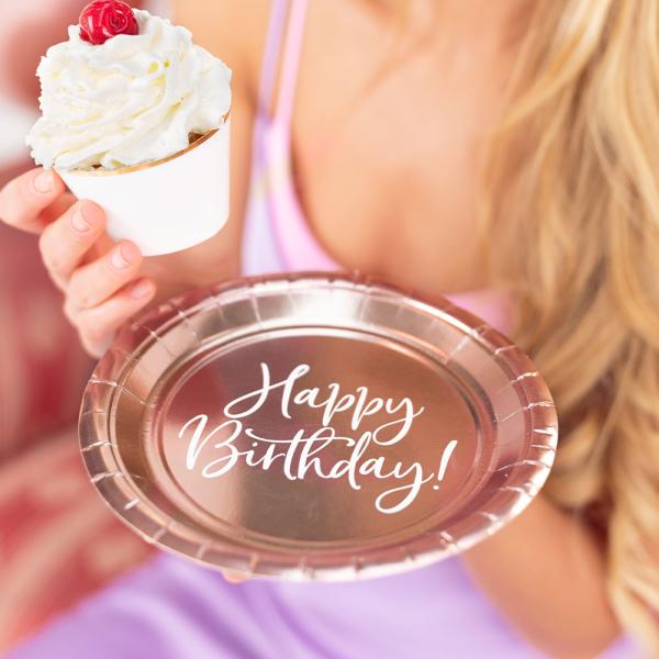 Papptallerkener Happy Birthday Rosegull