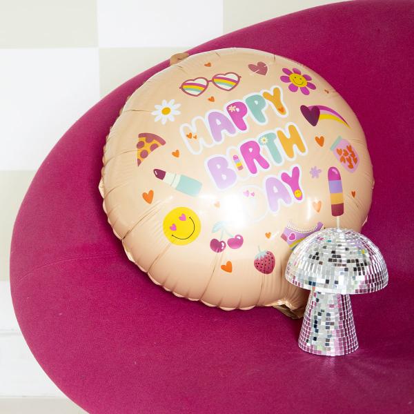 Rund Folieballong Happy Birthday Boho Girlz