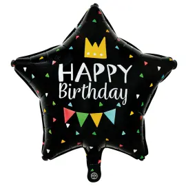 Happy Birthday Folieballong Stjerne Svart 46 cm