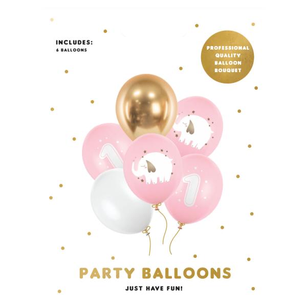 1 års Latexballonger Elefant Lyserosa Mix