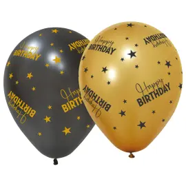 Happy Birthday Latexballonger med Stjerner 6-pakning