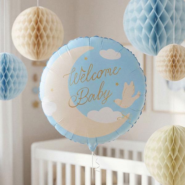 Folieballong Welcome Baby Lyseblå Rund 35 cm