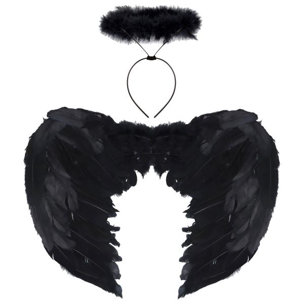 Svarte Englevinger med Glorie Sett