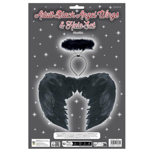 Svarte Englevinger med Glorie Sett