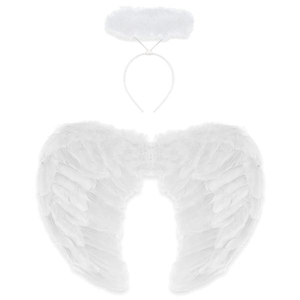 Hvite Englevinger med Glorie Sett