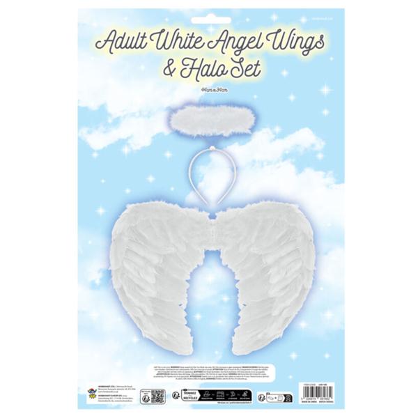 Hvite Englevinger med Glorie Sett