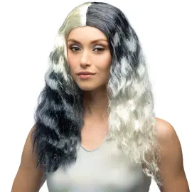 Svart og Hvit Parykk med Glitterstriper