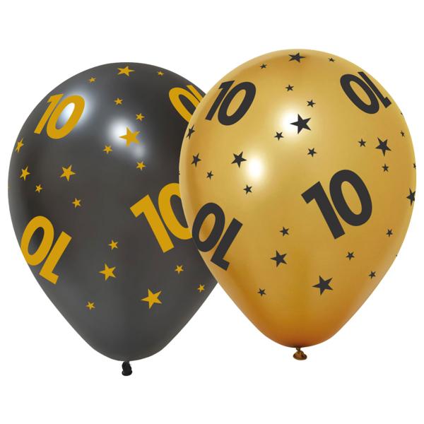 Latexballonger med Stjerner & Tallet 10 6-pakning