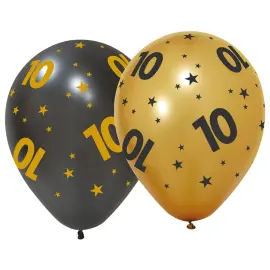 Latexballonger med Stjerner & Tallet 10 6-pakning