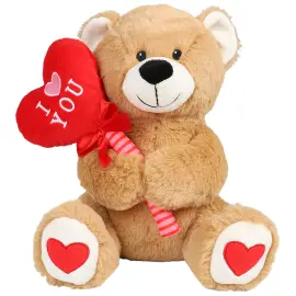 Beige Bamse med Ballonghjerte 25 cm