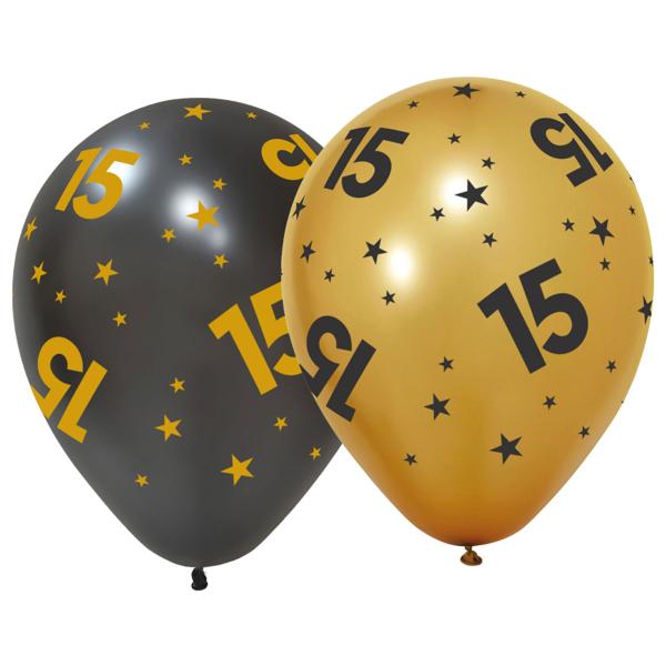 Latexballonger med Stjerner & Tallet 15 6-pakning