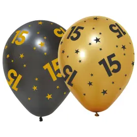 Latexballonger med Stjerner & Tallet 15 6-pakning