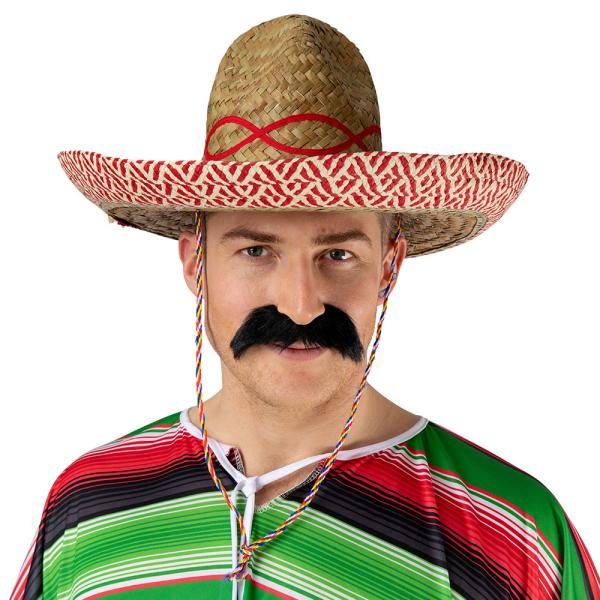 Meksikansk Sombrero Stråhatt Beige/Rød