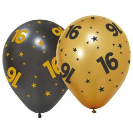 Latexballonger med Stjerner & Tallet 16 6-pakning