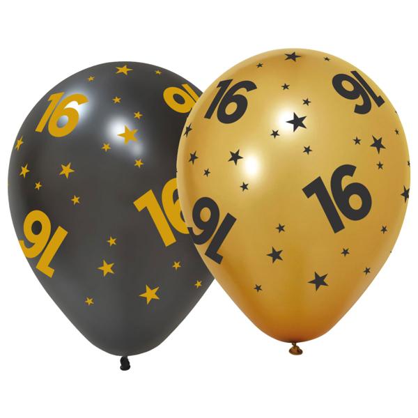 Latexballonger med Stjerner & Tallet 16 6-pakning