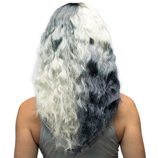 Svart og Hvit Parykk med Glitterstriper