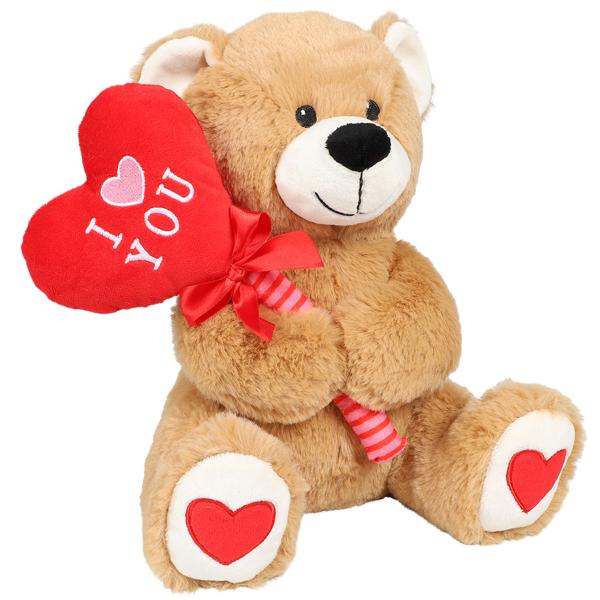 Beige Bamse med Ballonghjerte 25 cm