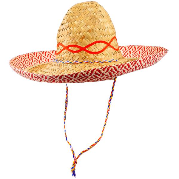 Meksikansk Sombrero Stråhatt Beige/Rød