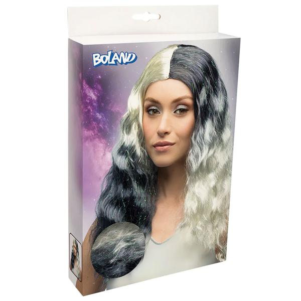 Svart og Hvit Parykk med Glitterstriper