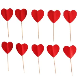 Cake Picks R&oslash;de Hjerter 10-pakning