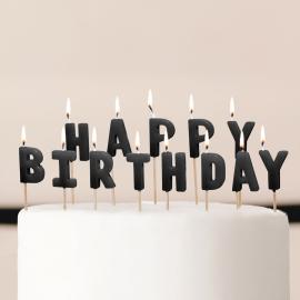 Bokstavlys Happy Birthday Svart