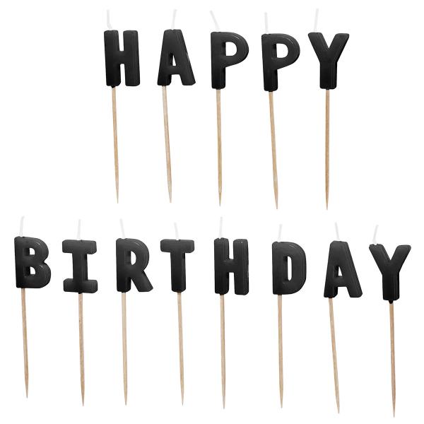 Bokstavlys Happy Birthday Svart