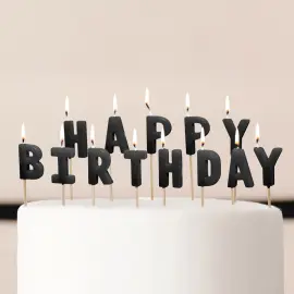 Bokstavlys Happy Birthday Svart