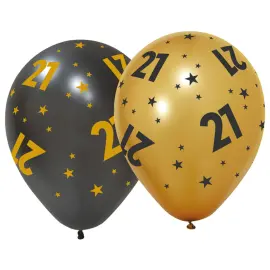 Latexballonger med Stjerner & Tallet 21 6-pakning