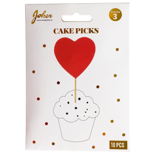 Cake Picks Røde Hjerter 10-pakning