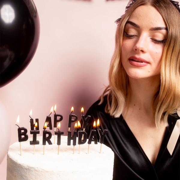 Bokstavlys Happy Birthday Svart
