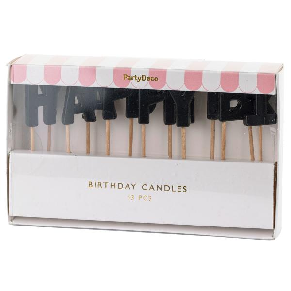 Bokstavlys Happy Birthday Svart