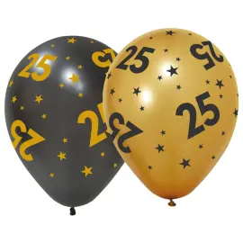 Latexballonger med Stjerner & Tallet 25 6-pakning