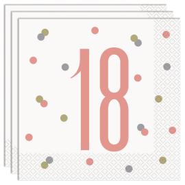 18 års Servietter Hvit & Rosa