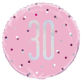 30 års Folieballong Rosa & Sølv
