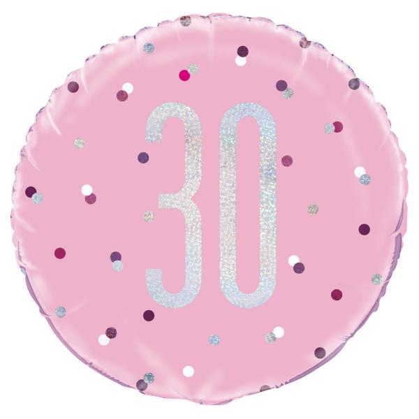 30 års Folieballong Rosa & Sølv