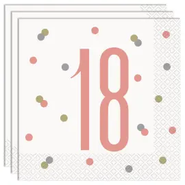 18 års Servietter Hvit & Rosa