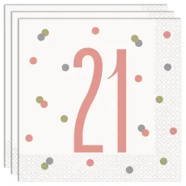 21 års Servietter Hvit & Rosa
